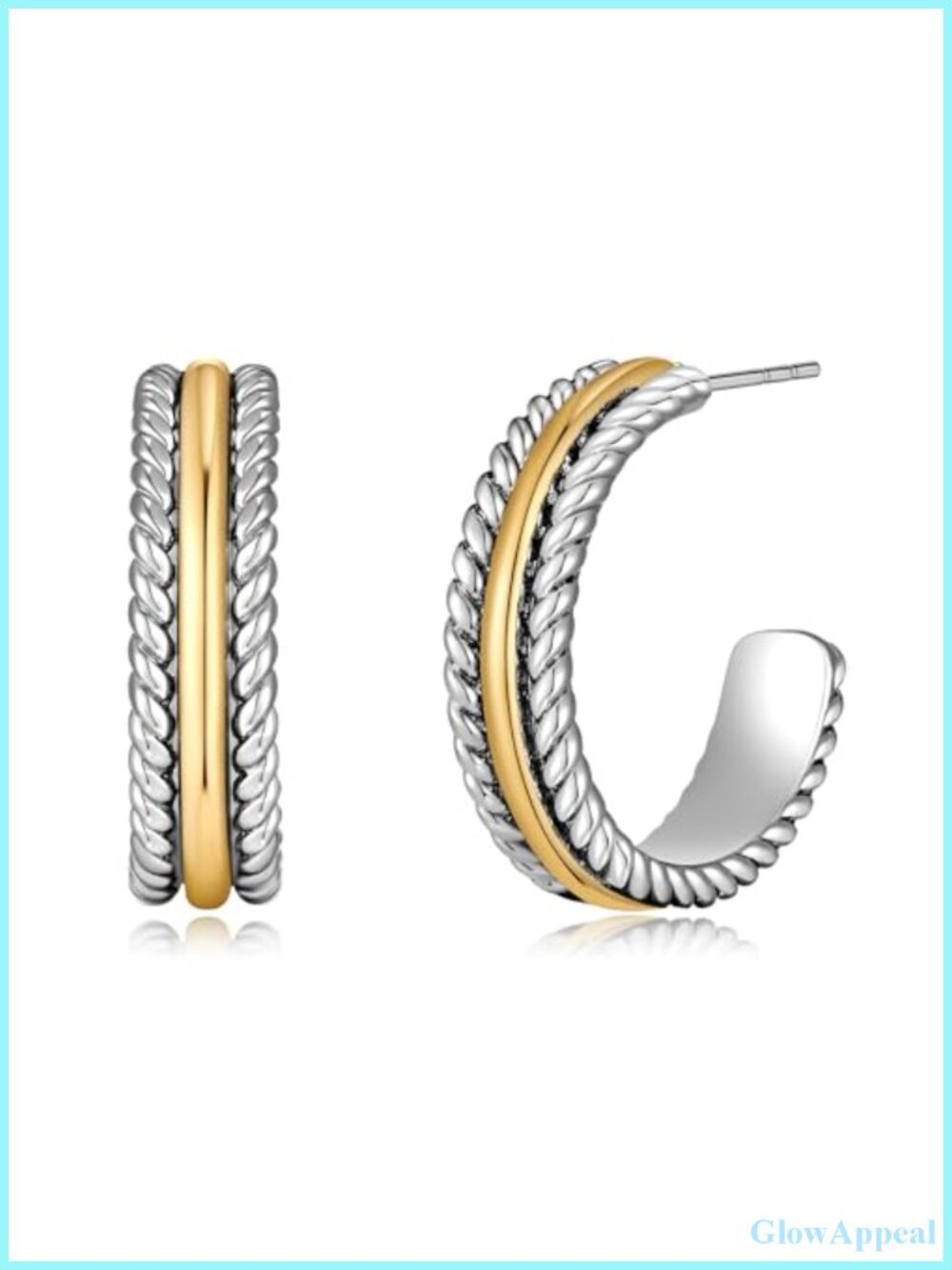 Two Tone Gold Silver Hoop Stud Earrings for Women Mixed Metal Chunky